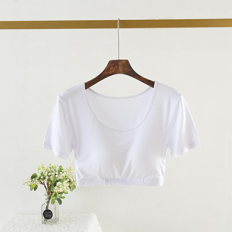 

Женский бесшовный модальный топ для йоги с коротким рукавом и нагрудными вкладышами XXL (130-145 jin) белый