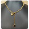 New Hip Hop Fashion Personality Gold Color Stainless Steel Collarbone Chain Necklace OT Buckle Opal Heart Pendant Choker Jewelry