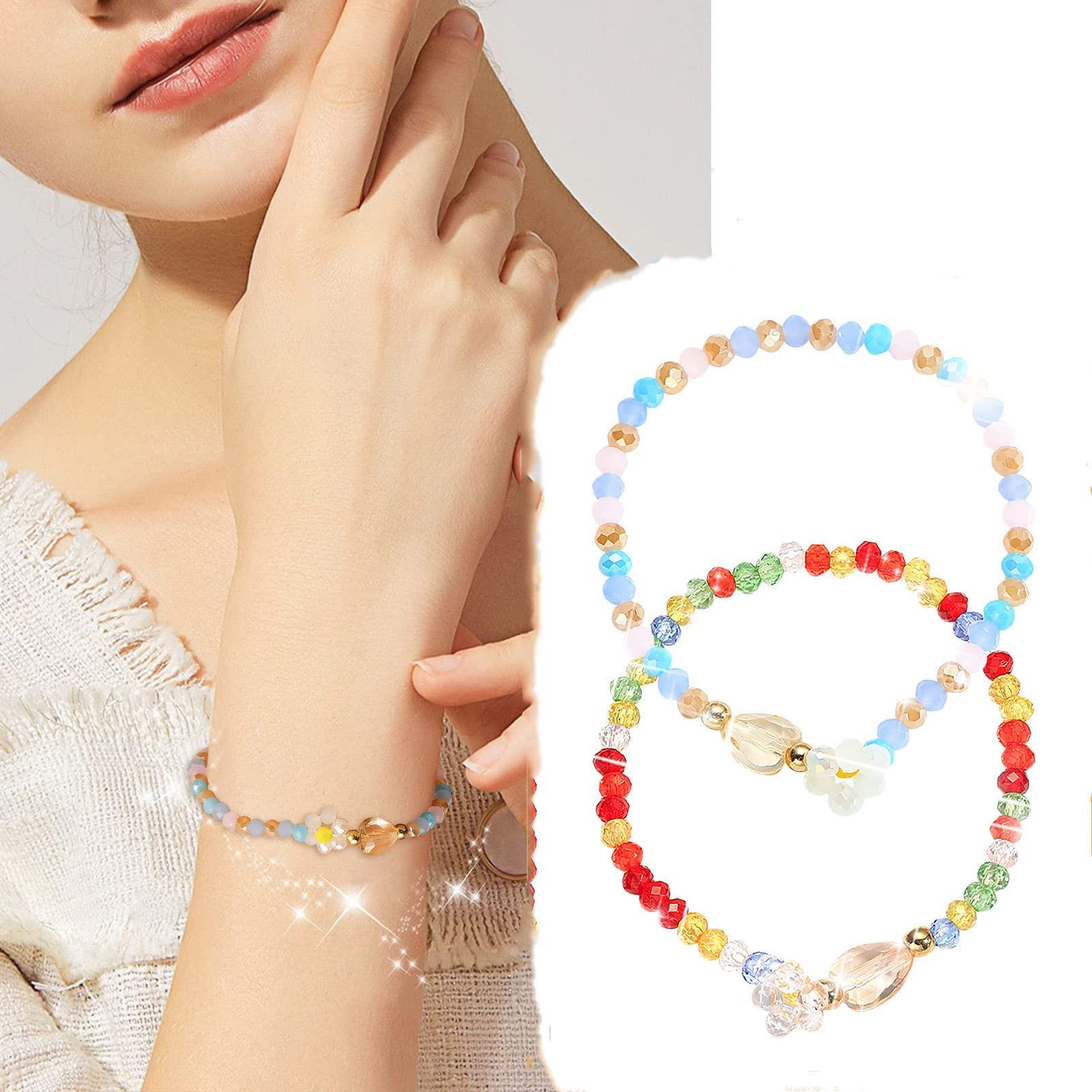 

Цветочный браслет со стразами Летний цветной браслет из бисера Студенческий браслет