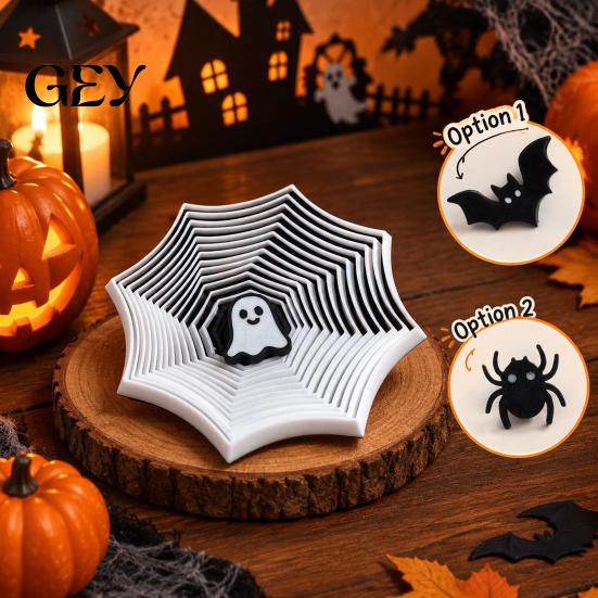 Halloween Stress Relief Gadget Spider Web Fidget Toy, 3D Printed Sensory Puzzle Unique Party Gift with Ghost Slider, Desktop Decompression for Adults