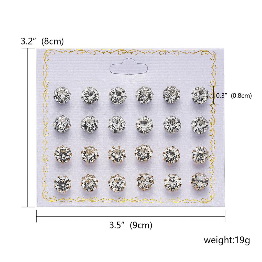 12Pairs/Set Colored Zircon Crystal Stud Earrings For Women Minimalist Geometric Imitation Pearl Round Bead Earring Trend Jewelry