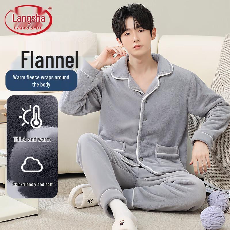 Langsha Men s Winter Warm Flannel Pajama Set XL