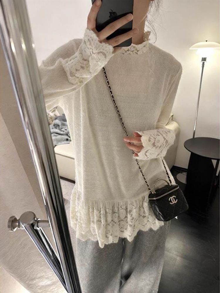 Autumn Lace Long Sleeve Slim Fit Top S белый