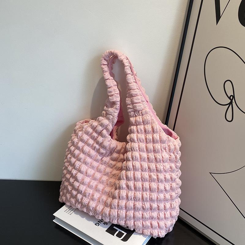 Korean Version Autumn and Winter Small Fresh Pleated Large Capacity Bubble Bag Handbag Women's New Fashion Hand Carry Tote Bag