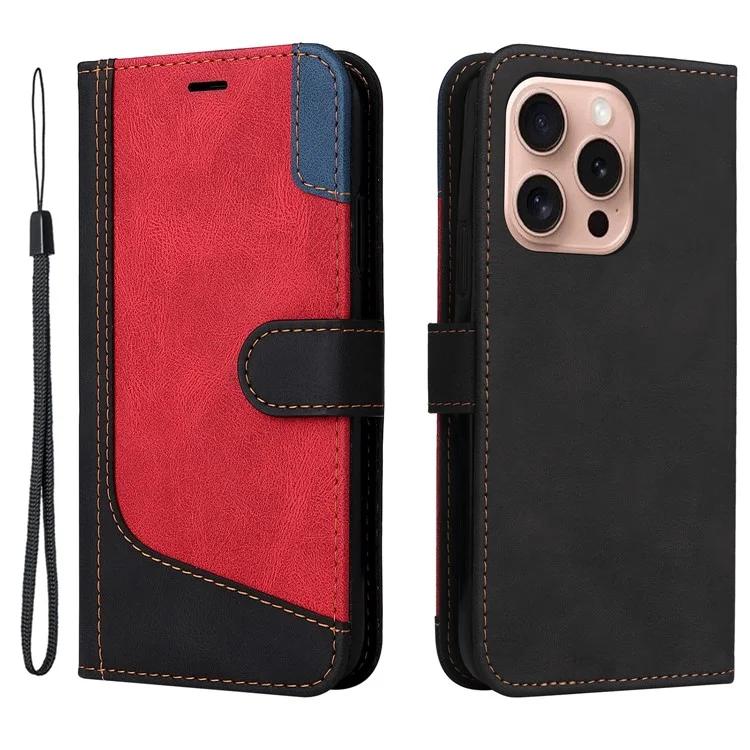 

For iPhone 16 Pro Phone Case Three-Color Splicing Card Holder Phone Stand Cover
