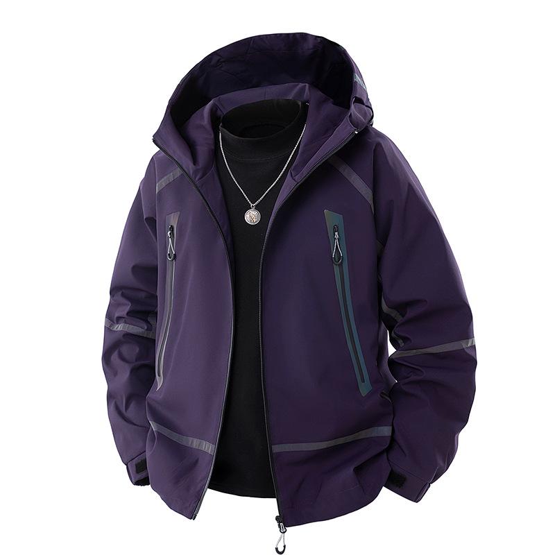 Spring Windproof and Waterproof Jacket, Casual Hooded Reflective Men's Jacket