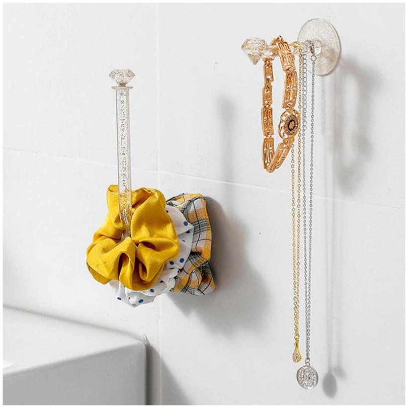 New Crystal Wall Hair Rope Holder Rack Multi-purpose Jewelry Necklace Bracelet Organizer Stand Wall Key Cloth Bag Hanger Hook