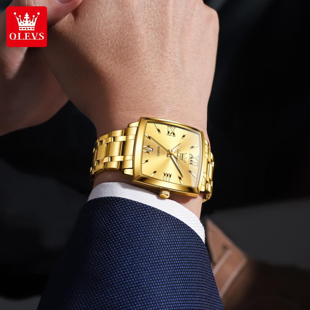OLEVS Mens Watch Simple Original Brand Quartz Watch Waterproof Luminous Square Watch Automatic Date Watch For Man Gifts