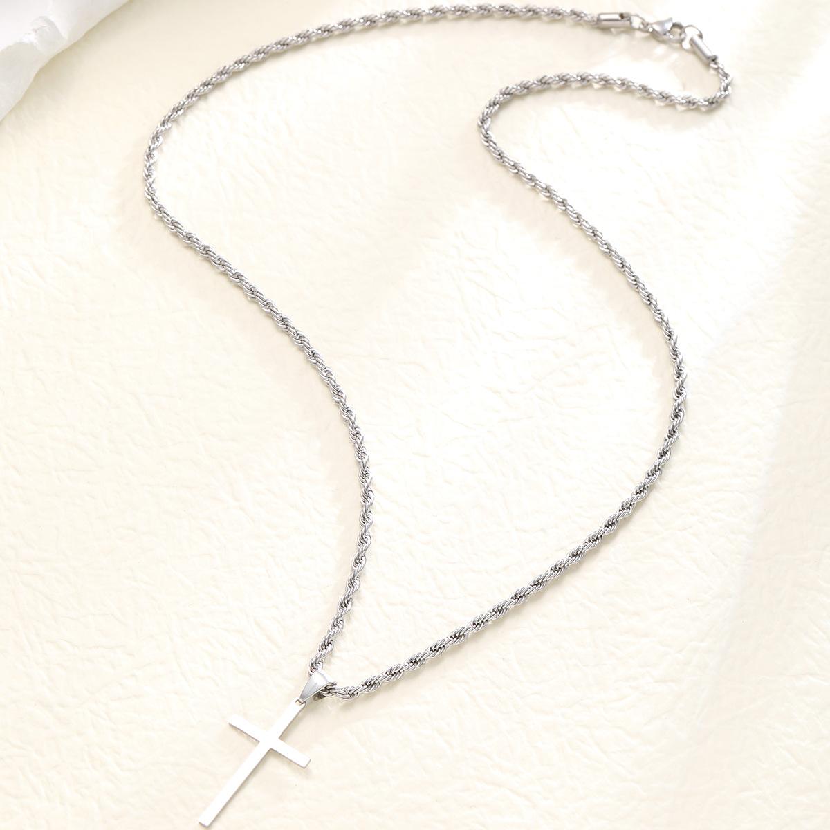 

Fashion Cross Stainless Steel Necklace For Men Gold Color Crucifix Pendant Twisted Rope Snake Chain Women Party Jewelry