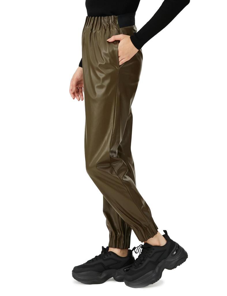 Double Standard Clothing ESSENTIAL Faux Leather Waist-Tuck Pants, Women's, Khaki, 2506-190-233