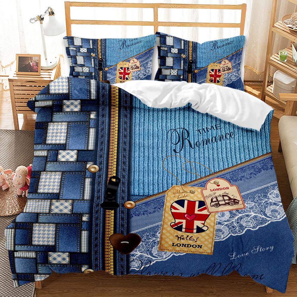 British Style Duvet Cover Set Cartoon Small Fresh I Love Paris Bedding Set For Kid Teen Polyester Paris Street Scene Quilt Cover