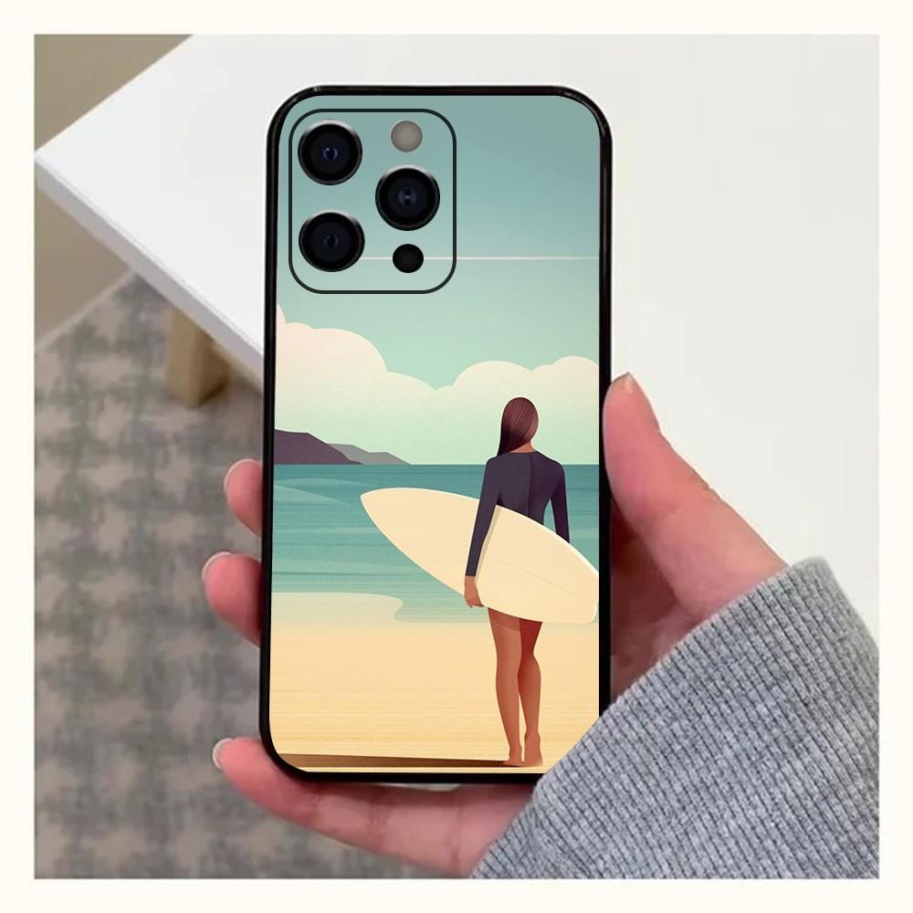 

Surfboard Surfing Art Surf Girl Phone Case For Apple iPhone 15,14,13,12,11,Pro,X,XS,Max,XR,Plus,Mini Soft Black Cover iPhone8
