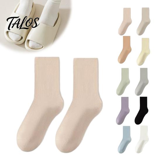 Lightweight Breathable Hosiery Crew Socks for Women, Solid Color Mid-calf Socks, Non-binding Daily Wear Cotton Yoga And Sports, Comfortable Casual Non