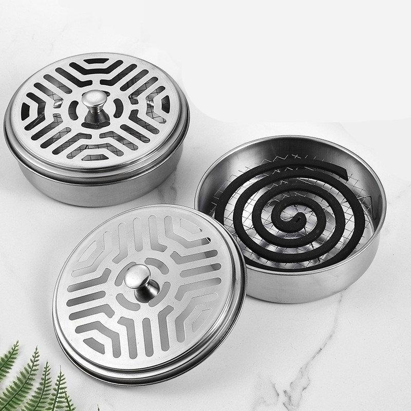 

Stainless Steel Fireproof Mosquito Coil Holder with Lid - Portable and Anti-Scald Ash Catcher Plate Grid
