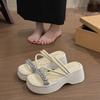Cool Slippers Women's Summer Wear 2025 New Internet Celebrity Beautiful Rhinestones with Skirt Thick Bottom Heightening Beach Slippers