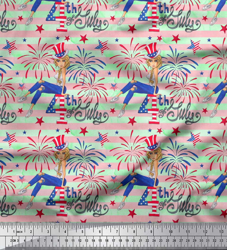 

Soimoi Blue Japan Crepe Satin Fabric Women, Stripe & Firecrackers Party Print Швейна тканина, метр 42 дюйма 42 Inch Wide - Poly Crepe зелений