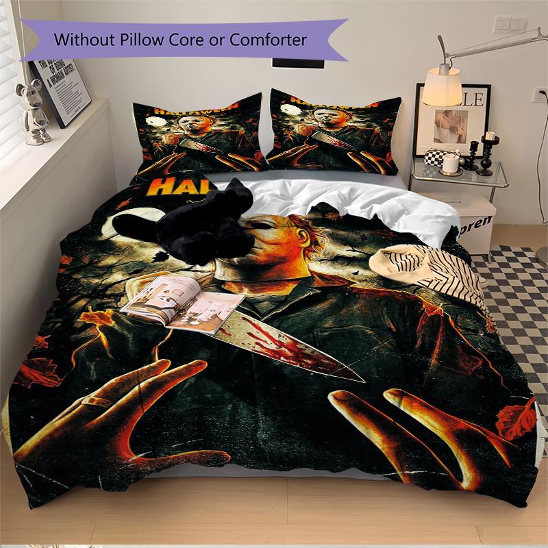3Pcs Halloween Horror Movie Poster Bedding Sets For All Sizes New 3D Printed Bed Cover Comforter Duvet Cover Pillowcase Bedroom Decoration