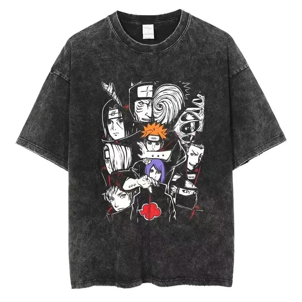 Baumwolle Herren Vintage Japan Anime Print Oversize T-Shirt Streetwear Harajuku Sommer Schwarz Kurzarmhemd Locker Baumwolle Oberteile T-Shirts