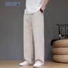 ROMON Men's Straight Loose Fit Ramie Blend Casual Pants
