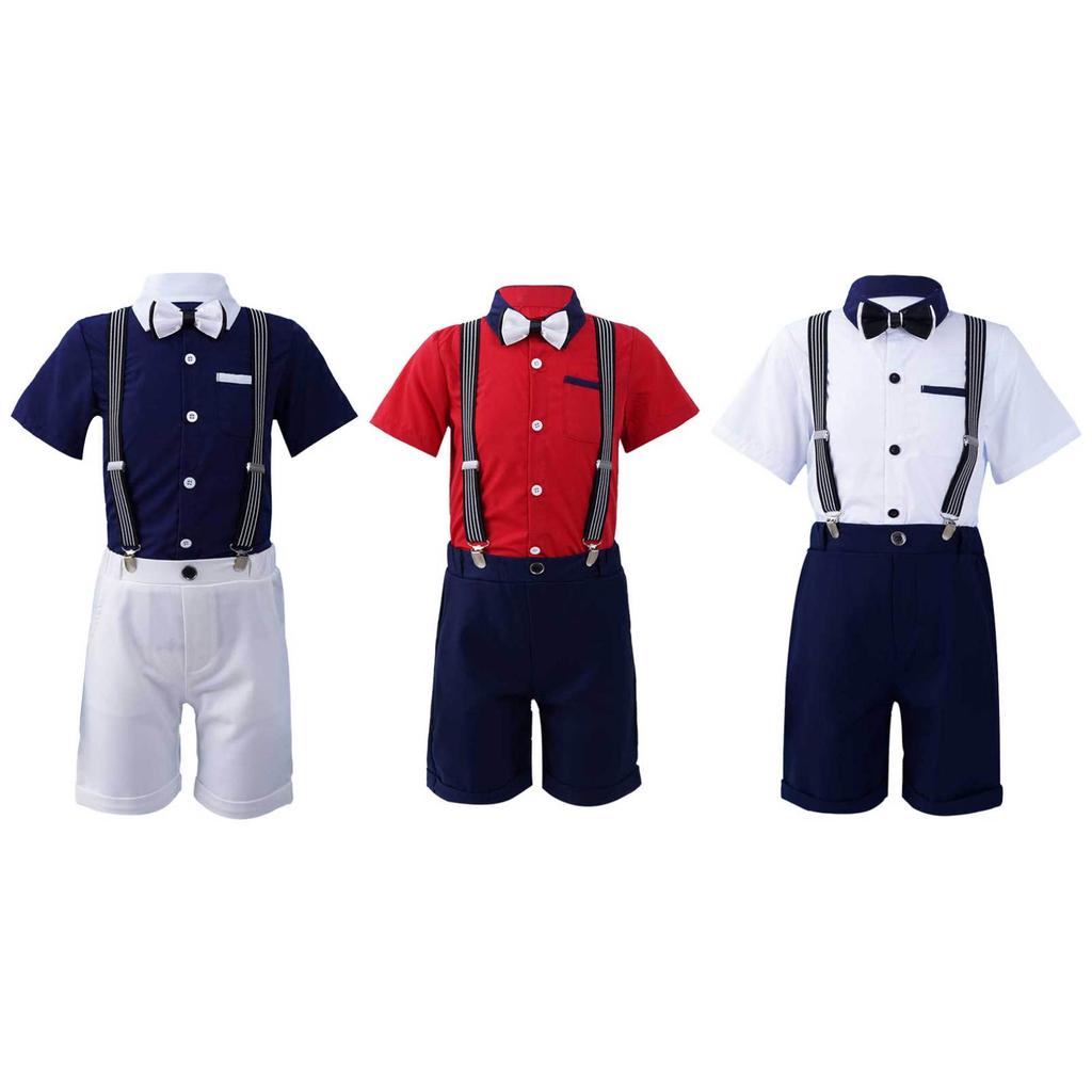 Cheap 4Pcs Kids Boys Gentleman Outfit Short Sleeve Shirt with Bow Tie