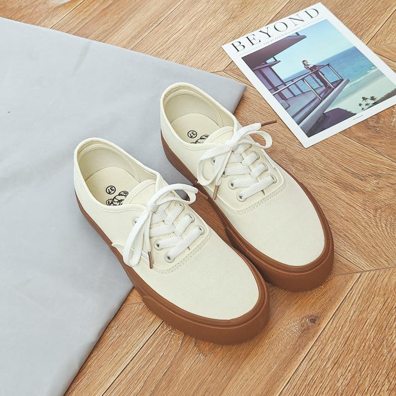 Women's Spring Thick Soled Sports Sneakers Casual Single Shoes Solid Color Canvas Shoes 35-40