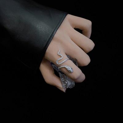 Snake-Shaped Zircon Open Ring - Fashionable Niche Design for Women, Indulgent Cold Style Index Finger Accessory