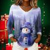 Women's Christmas Print Casual V-Neck Long Sleeve Top