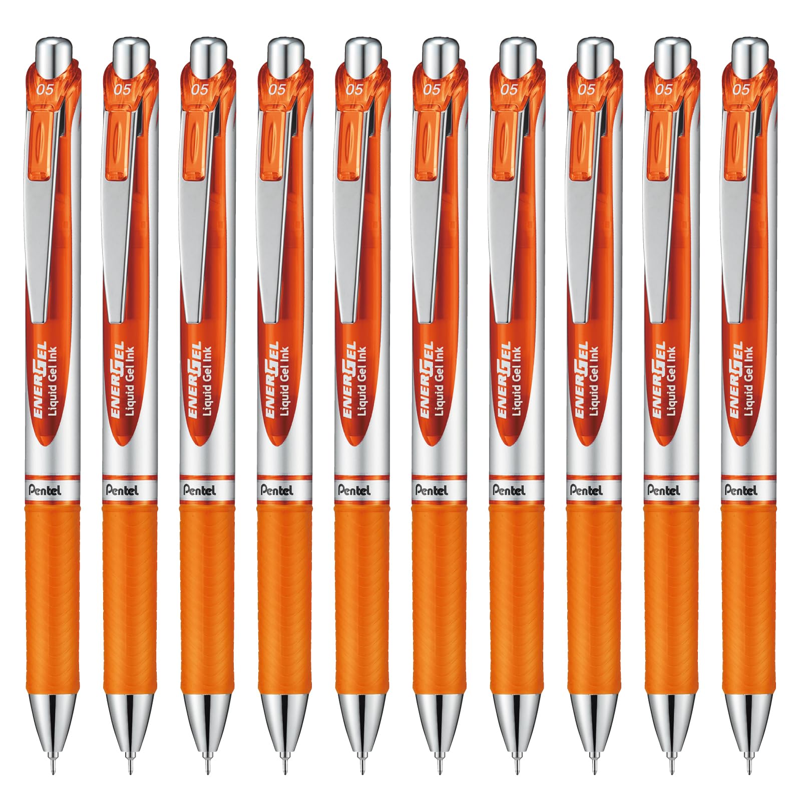 Pentel EnerGel Gel Ink Ballpoint 10 pens Pen, 0.5mm, Orange, (BLN75Z-F(10)) оранжевый