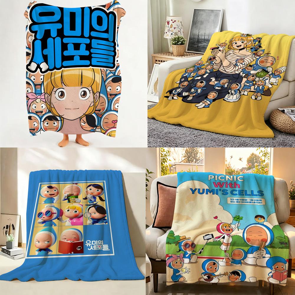 Comic Y Yumi's C Cells Throw Flannel Throw Blanket Suitable for Sofa Living Room Bedroom