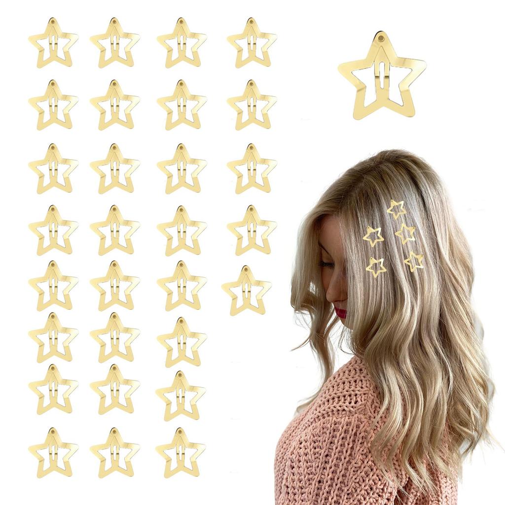 30 Stück Goldene Stern Haarspangen 1,2 Zoll Vintage Y2K Metall Druckspangen für Frauen Mädchen Hohl Punk Haaraccessoires