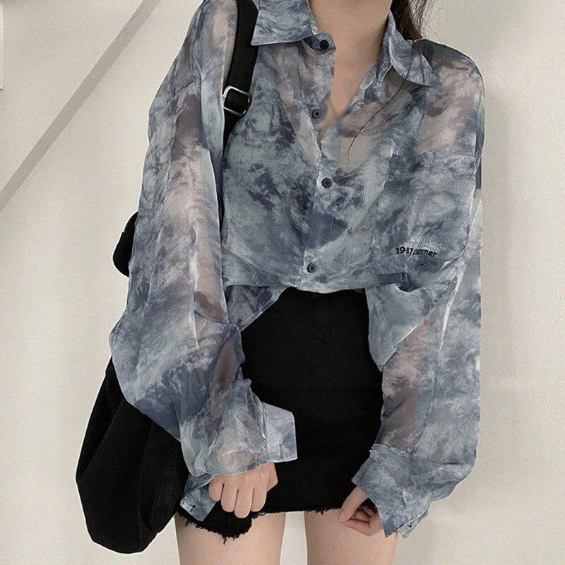 Summer Shirt Women Super Fairy Tie Dyed Long Sleeve Loose Ladies Blouses Tops