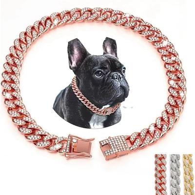 1 Stück exquisites Hundehalsband aus kubanischer Kette mit Diamanten – 13 mm breite, geometrisch gemusterte Metallhalskette für kleine, mittelgroße und große Hunde und Katzen – Haustierschmuck