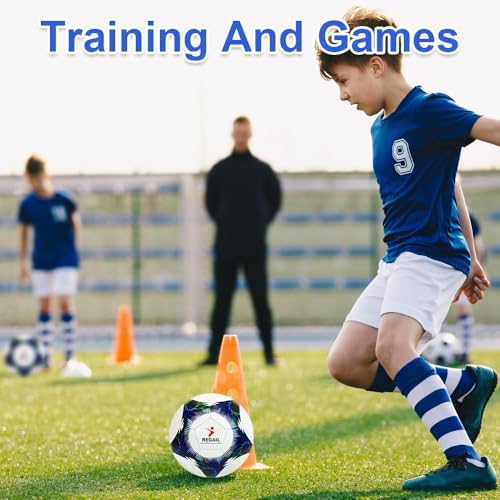 Jonuin Soccer Ball Size 4, Youth Training Football with Pump, Needle & Bag, Durable Leather for Amateur & Pro, Kids Gift