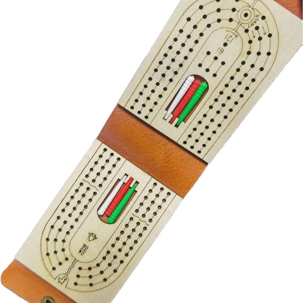 Portable Travel Cribbage Board Game Set Includes Storage Space 1 Deck 6 Pegs of Cards and Instructions Classic for Family Fun and Entertaining