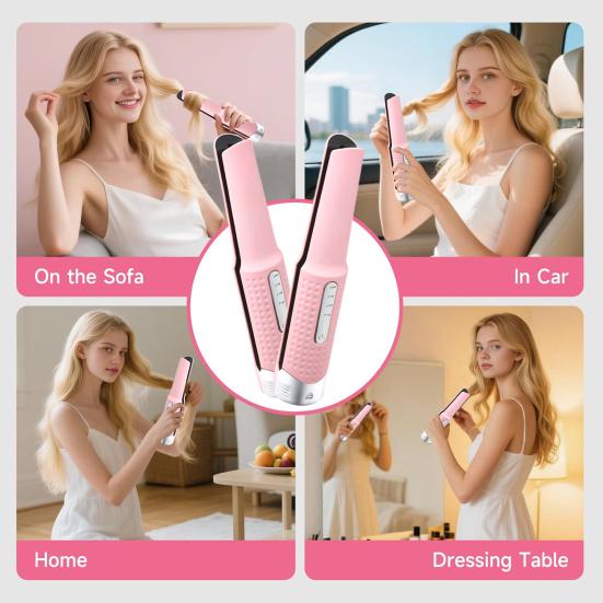 Portable Cordless Hair Straightener 4 Temperature Modes Adjustable Fast Heating 2-In-1 Dual Purpose Curling Wand Flat Iron Electric Hair Styling Tools