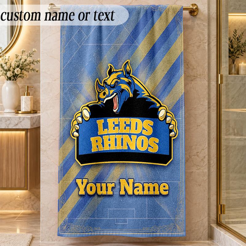 Beach TowelLeeds Rhinos Custom Name Text Personalized Soft Towel for Beach Pool Indoor Home Decor Gift