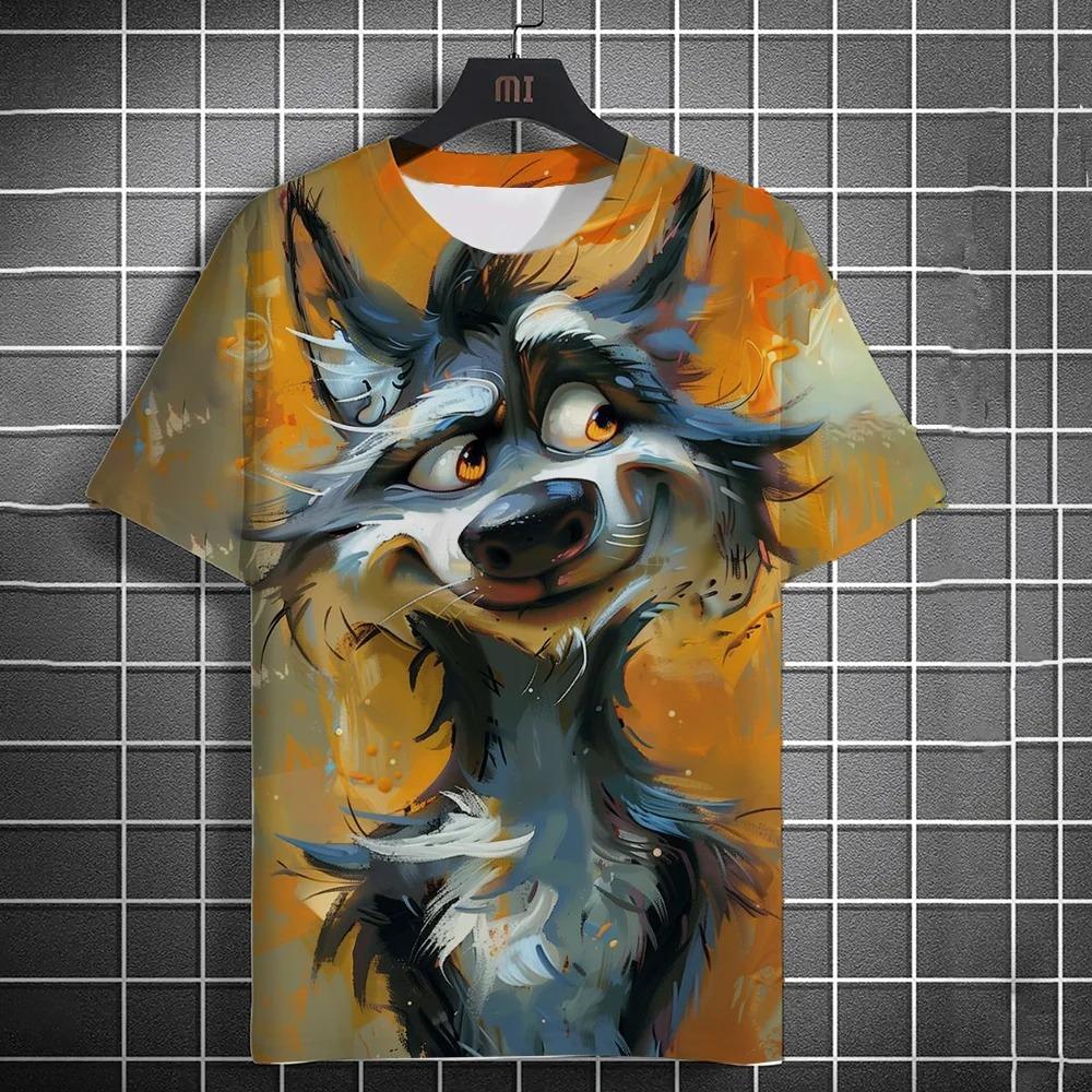 New Fashion Men's Casual T-shirt 3D Printing Fun Animal Print Short Sleeve Street Fashion Wolf Fox Print Round Neck Top