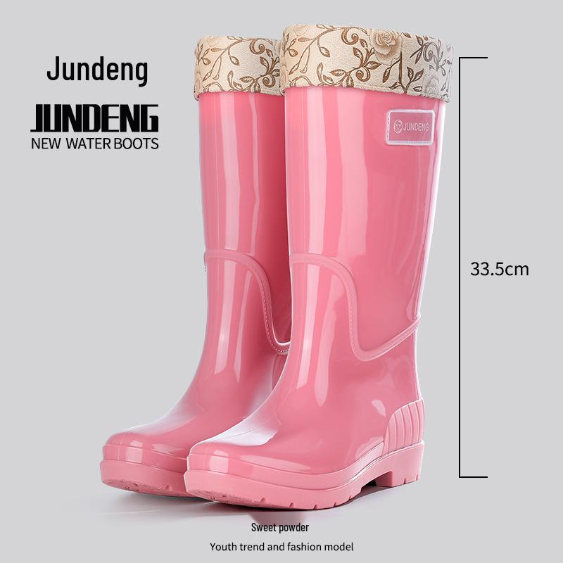 Women's Waterproof High Tube Non-Slip Rain Boots with Warm Velvet Lining - Fashionable PVC Rubber Shoes