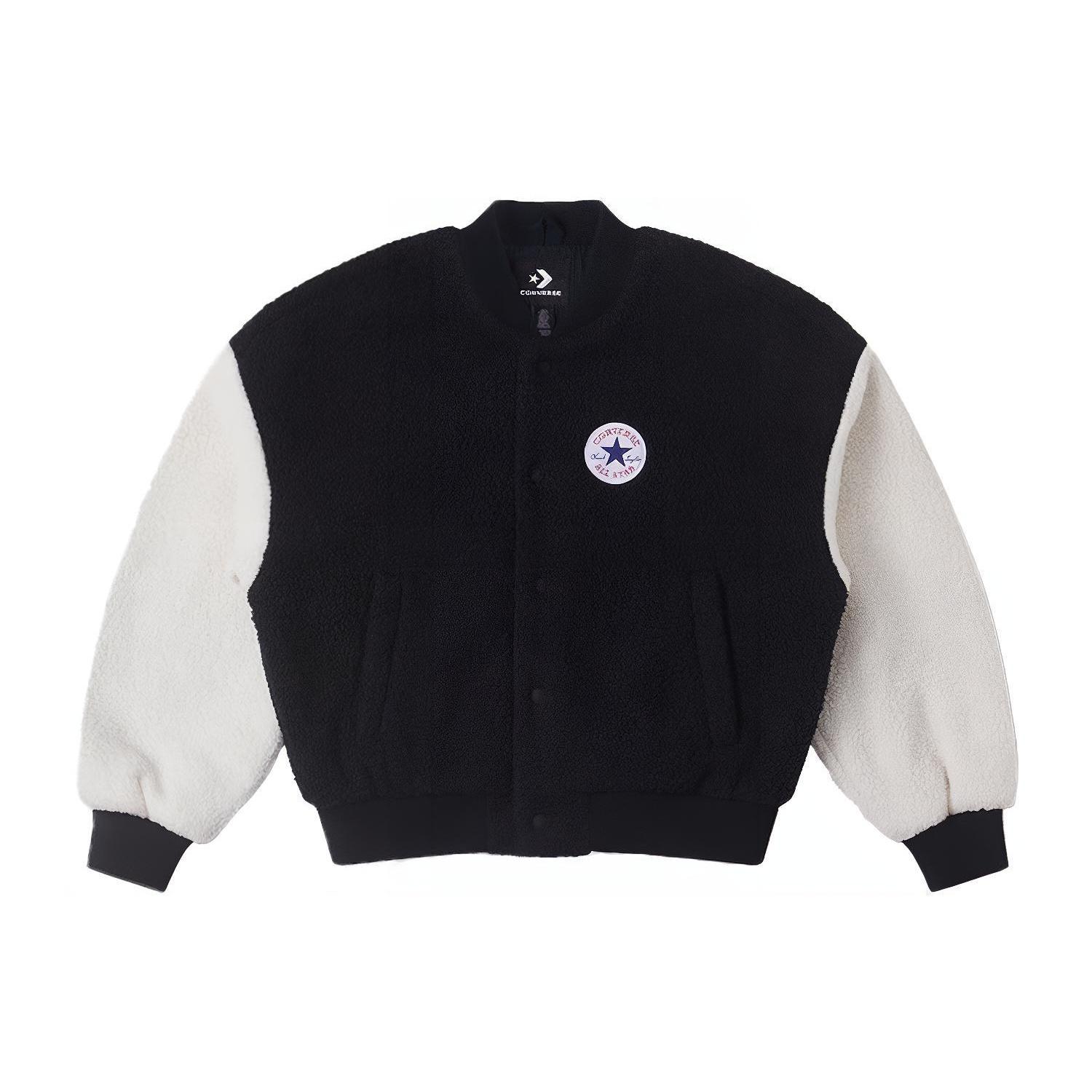 (WMNS) Converse Sherpa Varsity Jacket Asia Sizing Black White Women s 10025206-A01 L