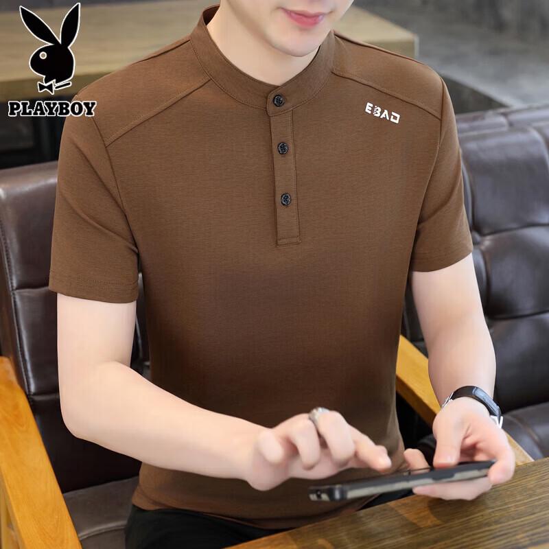 Playboy Men s 2026 Summer Stand Collar Short Sleeve T-Shirt 4XL