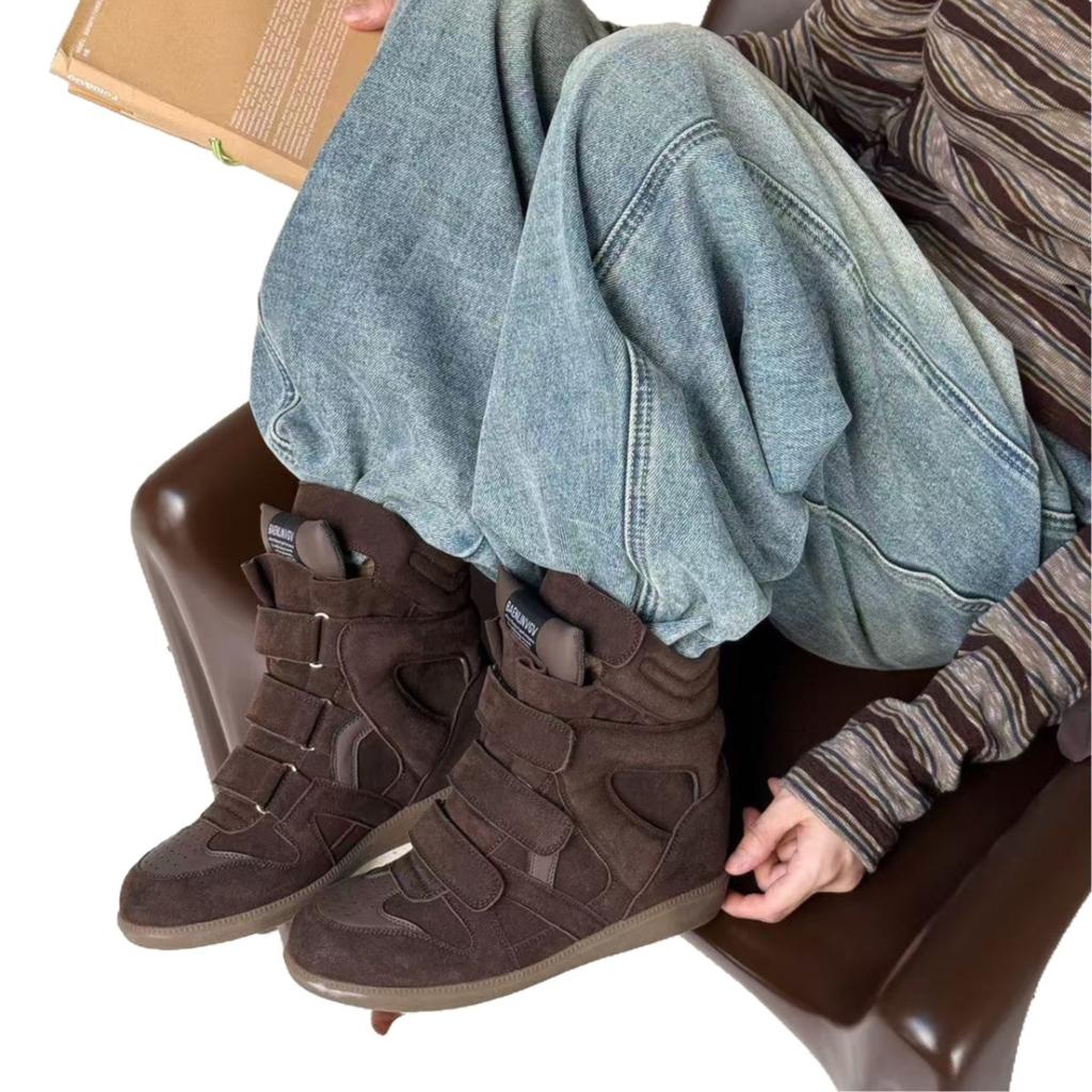 Hongyun~ Absatzschuhe aus Leder mit dicker Sohle zur Größensteigerung mit einem Samtleder-Pedal sind ein Muss für kleine koreanische Mädchen