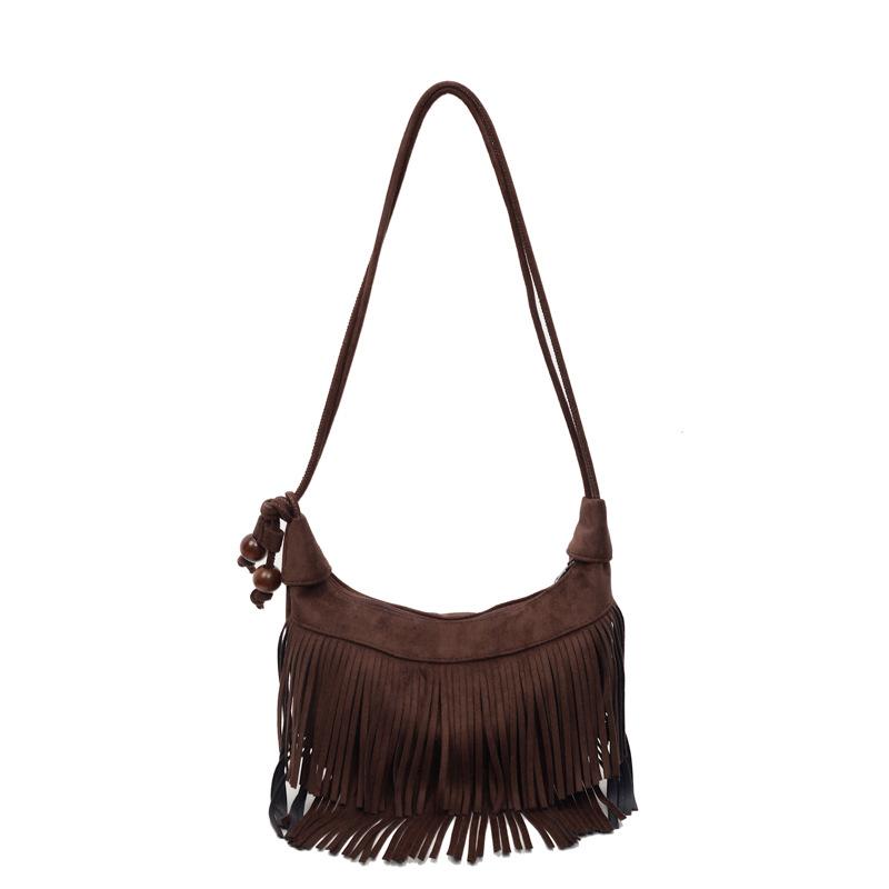 

Модная сумка новая ранняя осень женская сумка ретро сумка через плечо текстура матовая полиуретановая с бахромой сумка под мышкой кофейный