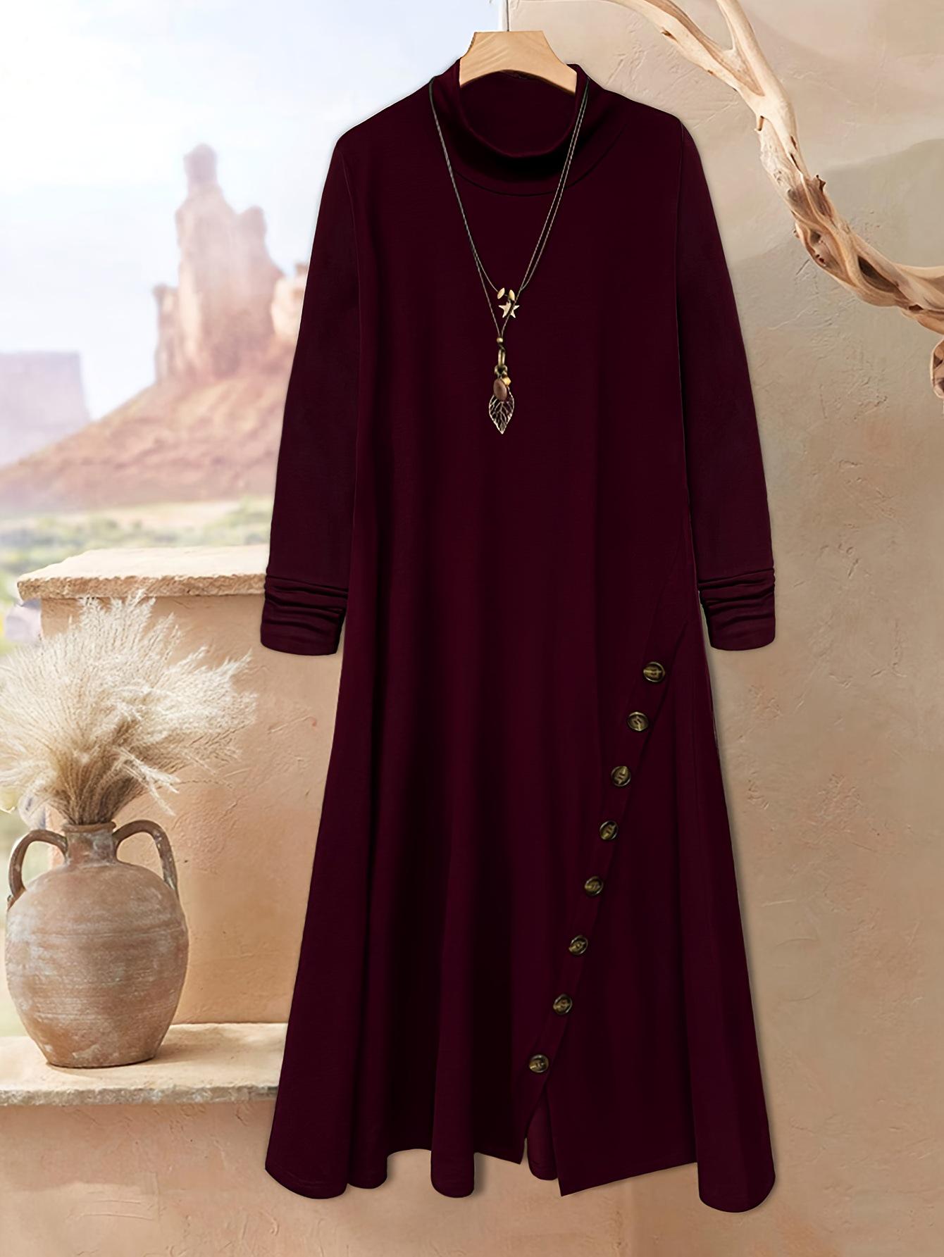 

Chic Solid Color Long Skirt Dress for Women — Autumn/Winter Fashion 2XL темно-красного