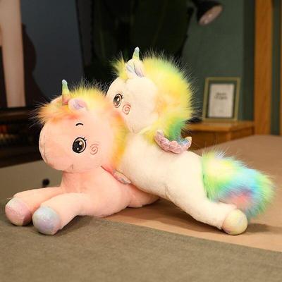 Kawaii Liegend Regenbogen Einhorn Plüsch Spielzeug Cartoon Tier Puppen für Kinder Mädchen Stofftier Geburtstag Dekor Geschenke