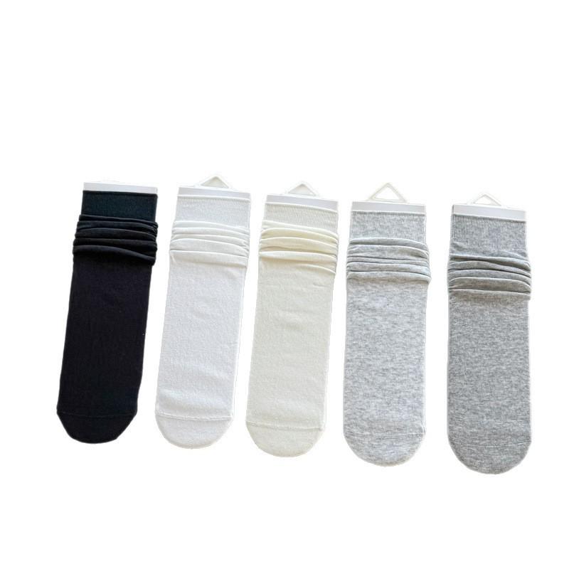 Solid-color Boneless Straight-leg Stockings - Children's Combed Cotton Summer Lightweight Mid-calf Socks, Long Pile Socks