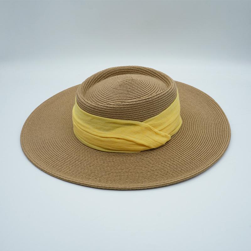 Japanese French Retro Cotton And Linen Cloth Fine Paper Woven Flat Top Top Top Hat Women'S Summer Sunshade Anti-Sun Korean Version Wide-Brimmed