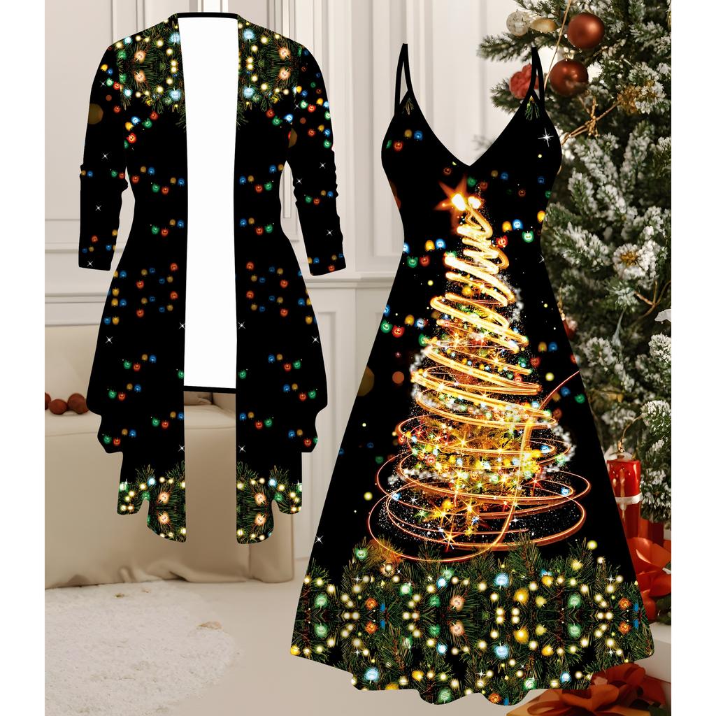 3D Christmas Printed Set Dress Coat for Valentine's Day, Eccentric Classical Totem Fashion Print,suitable for Various Scene Fashion Styles