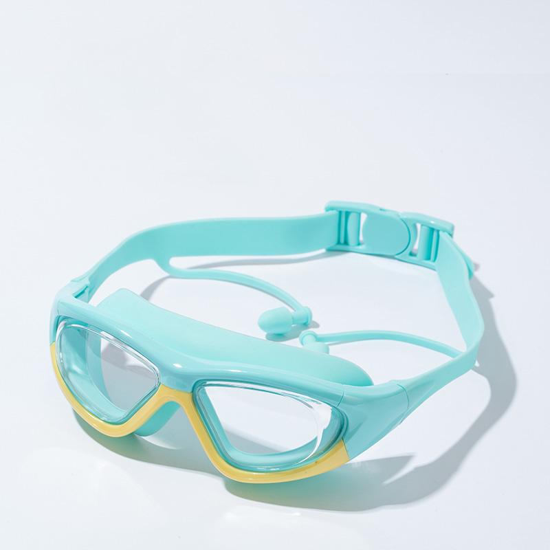 Ochelari de înot pentru copii de înaltă definiție, impermeabili și anti-ceață, cu ramă mare, ochelari convenienți, dopuri de urechi conectate cu silicon