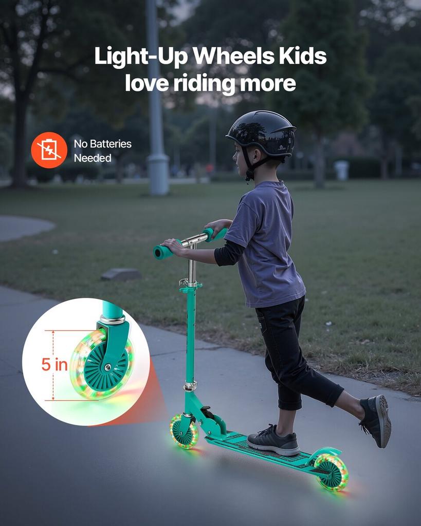 Kick Scooter for Kids Ages 3+, 2-Wheel Toddler Scooter with Light-Up Wheels, Adjustable Height Handlebar, Wide Anti-Slip Deck, Foldable Lightweight