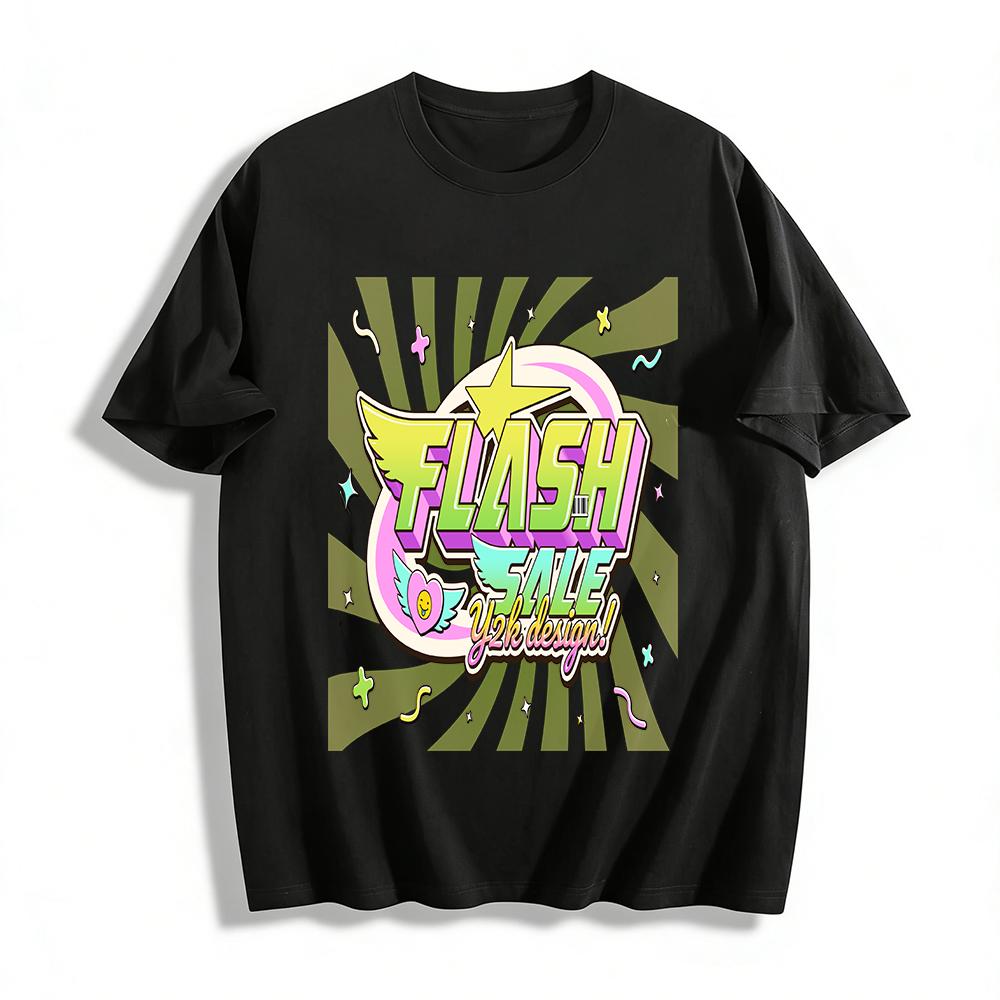 

Y2K Style Flash Sale Graphic Print Tshirt Retro Y2K Aesthetic Winged Heart Star Pattern Casual Tee Pure cotton T-shirt XXS